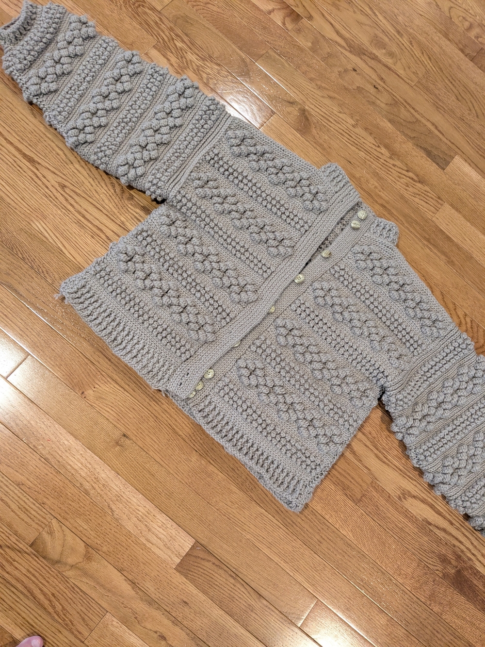 Hand-Knit Chunky Textured Grey/Brown Women's Cropped Cardigan Sweater
